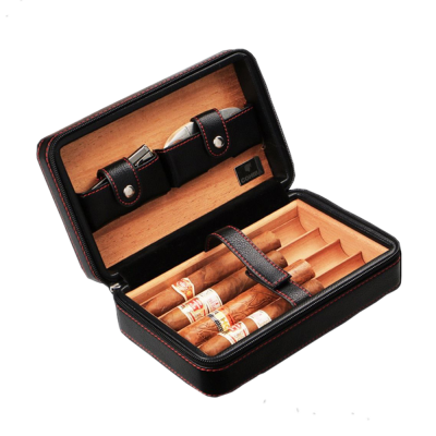 Luxury Genuine Leather Zipper Cuban Cigar Cohiba With Lighter And Cutter Travel Cohiba Cigar Box